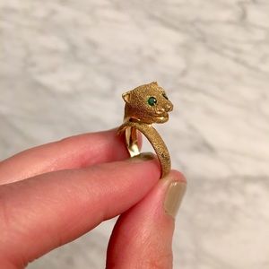 Vintage 14K Gold Leopard Ring w/ Emerald Eyes